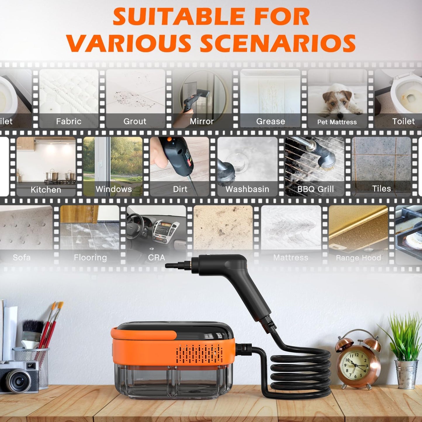 Steam Cleaner for Home & Car-2500W Portable Handheld Steamer for Cleaning with 3-Level Handle, 15s Heat-Up, Large Tank, 16 Accessories - Clean Grease, Grout, Tile, Floor, Couch, Dirt, Furniture