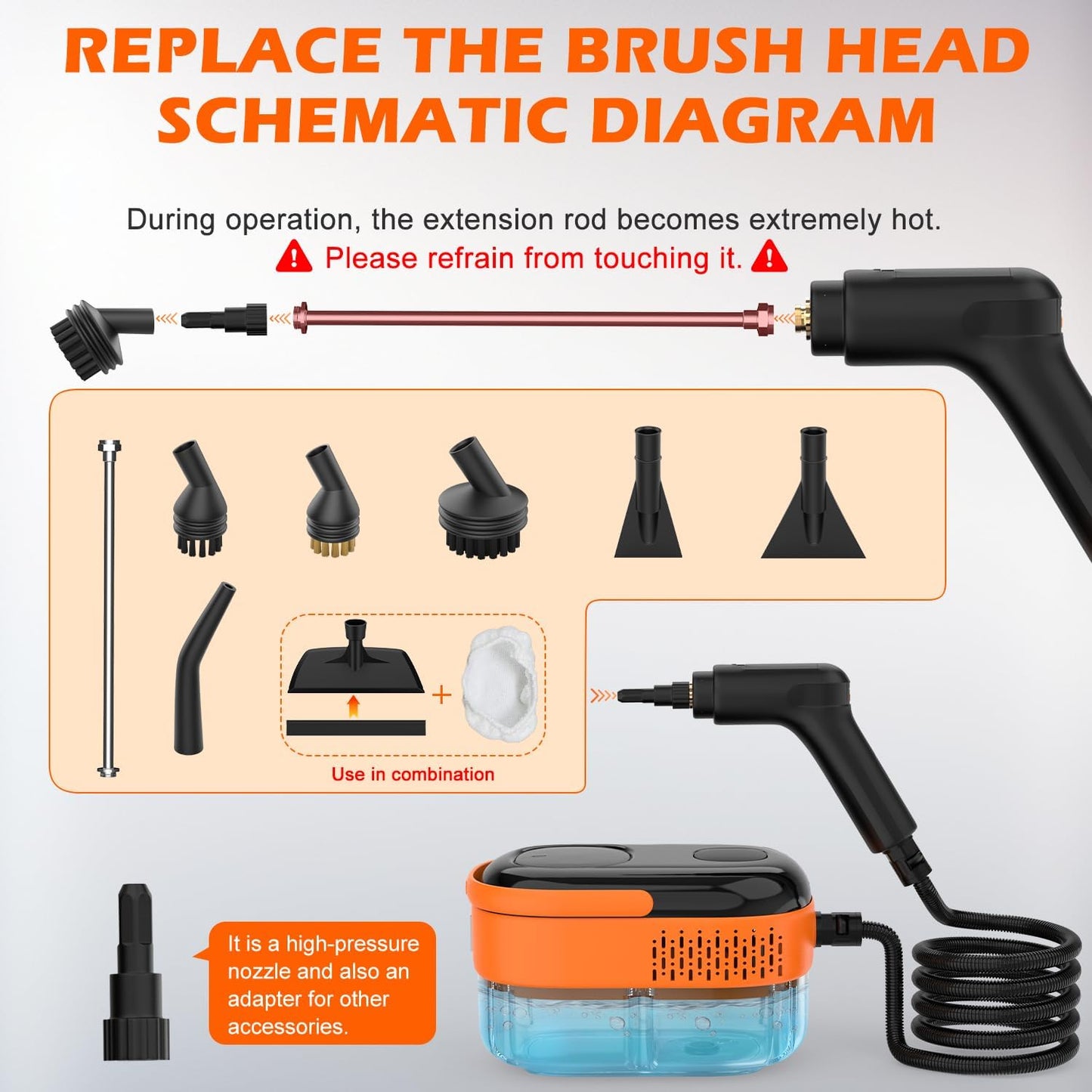 Steam Cleaner for Home & Car-2500W Portable Handheld Steamer for Cleaning with 3-Level Handle, 15s Heat-Up, Large Tank, 16 Accessories - Clean Grease, Grout, Tile, Floor, Couch, Dirt, Furniture