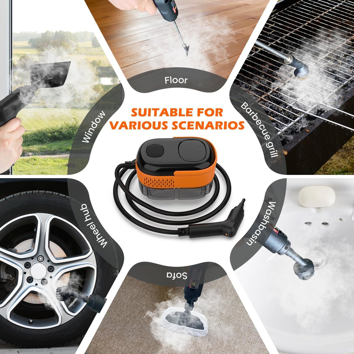Steam Cleaner for Home & Car-2500W Portable Handheld Steamer for Cleaning with 3-Level Handle, 15s Heat-Up, Large Tank, 16 Accessories - Clean Grease, Grout, Tile, Floor, Couch, Dirt, Furniture