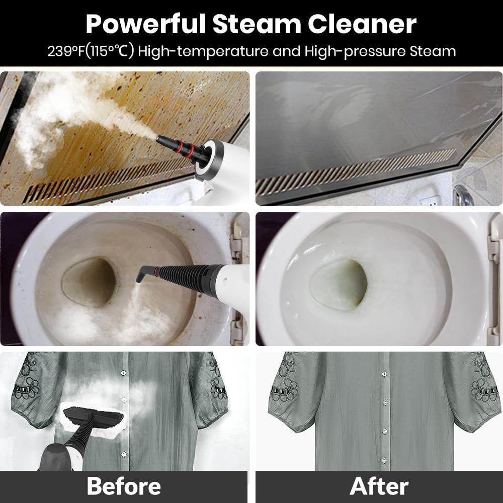 Sakerplus Steam Cleaner for Home Cleaning|Saker Handheld Portable Steamy Clean Pro 2025 for Car,Bathroom,Kitchen,Furniture,Couch,Carpet,Tile|Multiple Nozzles Kit|Chemical-Free (1Set+1 Fiber Cloth)