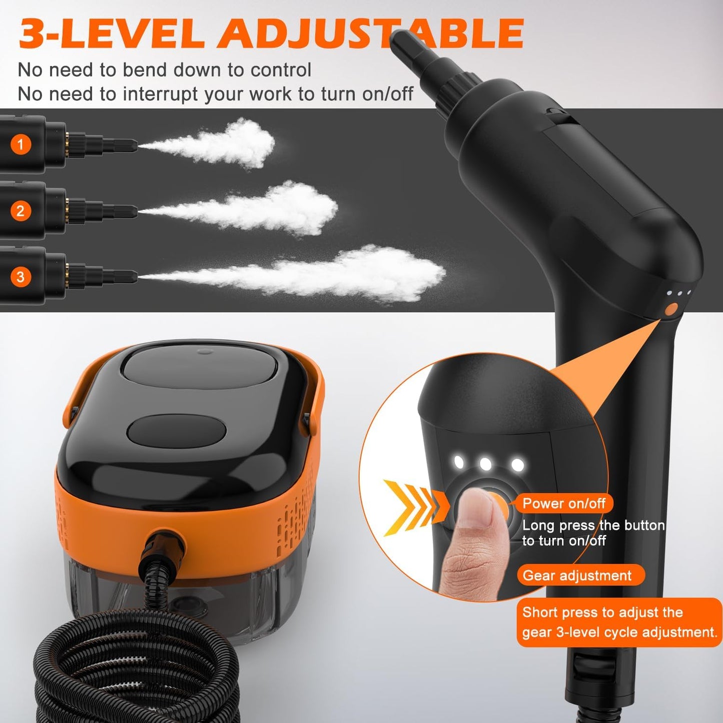 Steam Cleaner for Home & Car-2500W Portable Handheld Steamer for Cleaning with 3-Level Handle, 15s Heat-Up, Large Tank, 16 Accessories - Clean Grease, Grout, Tile, Floor, Couch, Dirt, Furniture
