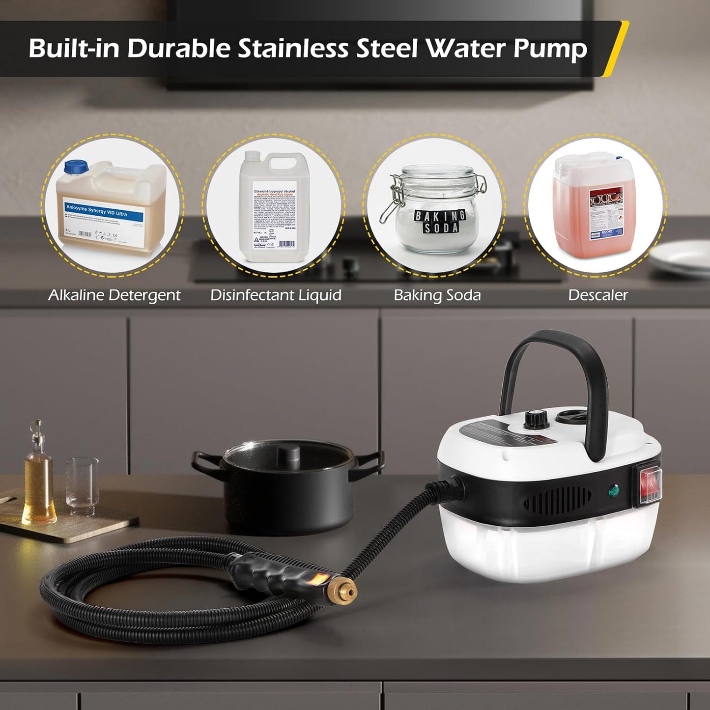 Dyna-Living Steam Cleaner 2500W Car Steamer for Auto Detailing Handheld Steamer Cleaner for Home, High Pressure Steam Cleaner with 1L Water Tank Portable Steamer for Cleaning Kitchen Hood Use
