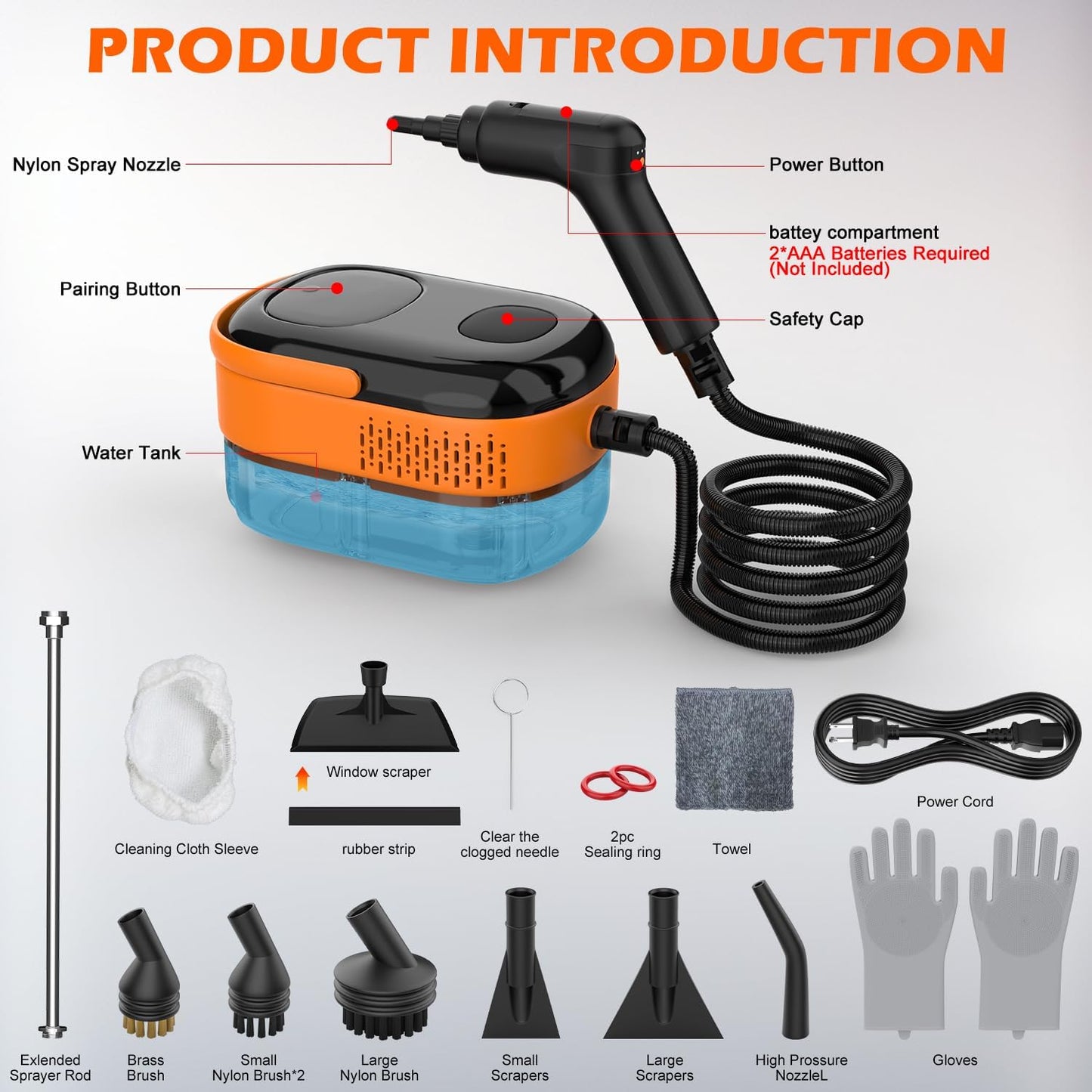 Steam Cleaner for Home & Car-2500W Portable Handheld Steamer for Cleaning with 3-Level Handle, 15s Heat-Up, Large Tank, 16 Accessories - Clean Grease, Grout, Tile, Floor, Couch, Dirt, Furniture