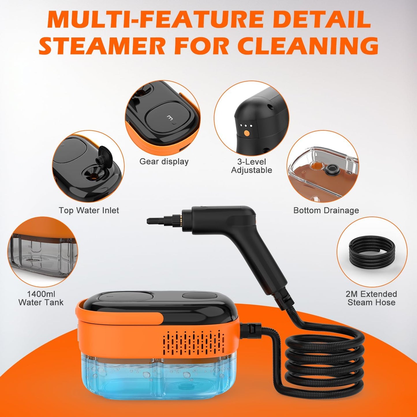 Steam Cleaner for Home & Car-2500W Portable Handheld Steamer for Cleaning with 3-Level Handle, 15s Heat-Up, Large Tank, 16 Accessories - Clean Grease, Grout, Tile, Floor, Couch, Dirt, Furniture